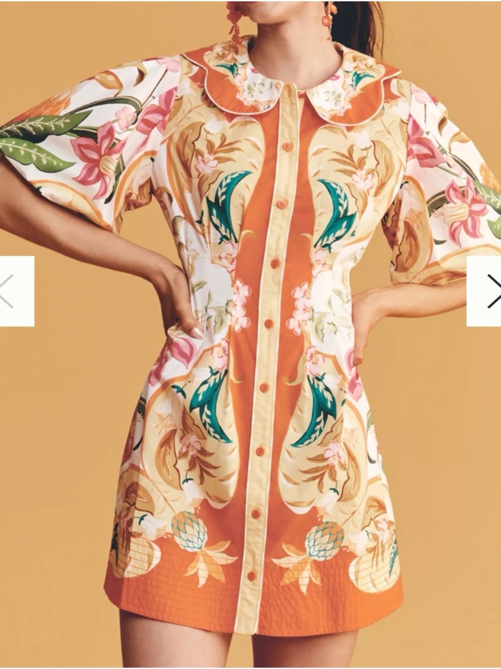 Farm Rio x Antropologie Tropical Floral Button-Front Dress